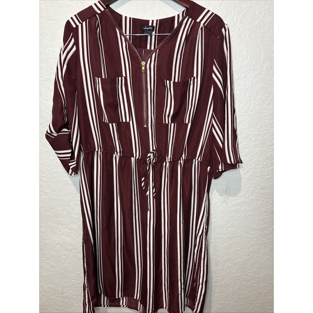 Women's Justify Knee Length, Half- Sleeve Dress ,Striped, Maroon, Size‎ 1X
